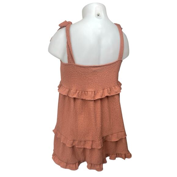 ASOS Brown Sleeveless Textured Ruffle Tiered Cami Mini Fit & Flare Tank Dress 12 - Picture 2 of 4